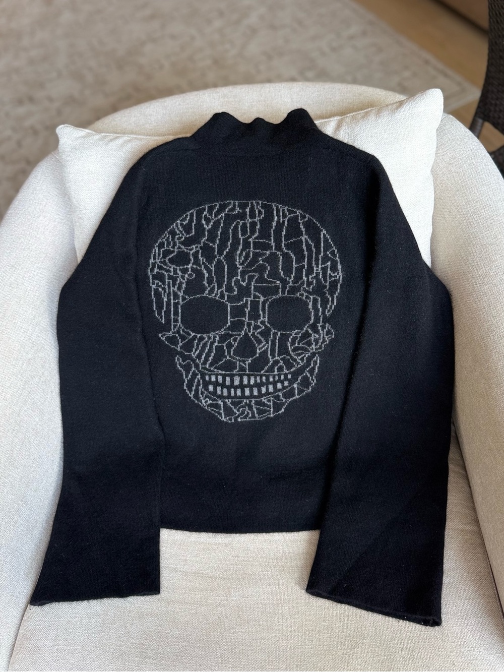RARE Skull Cashmere by 360 Cashmere Reversible Skull Mock Neck Sweater